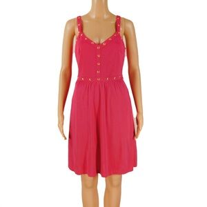 Vintage Y2K 2000s Versace Jeans Gold Stud Deatil Hot Pink Midi Dress